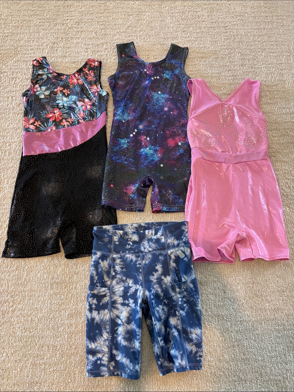 Girls' Gymnastics Leotard Bundle - Pink, Galaxy, Floral, Navy Tie-Dye